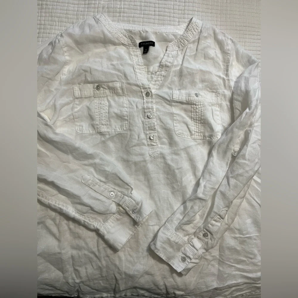 Talbots 100% Linen White Casual Blouse - Picture 5 of 8